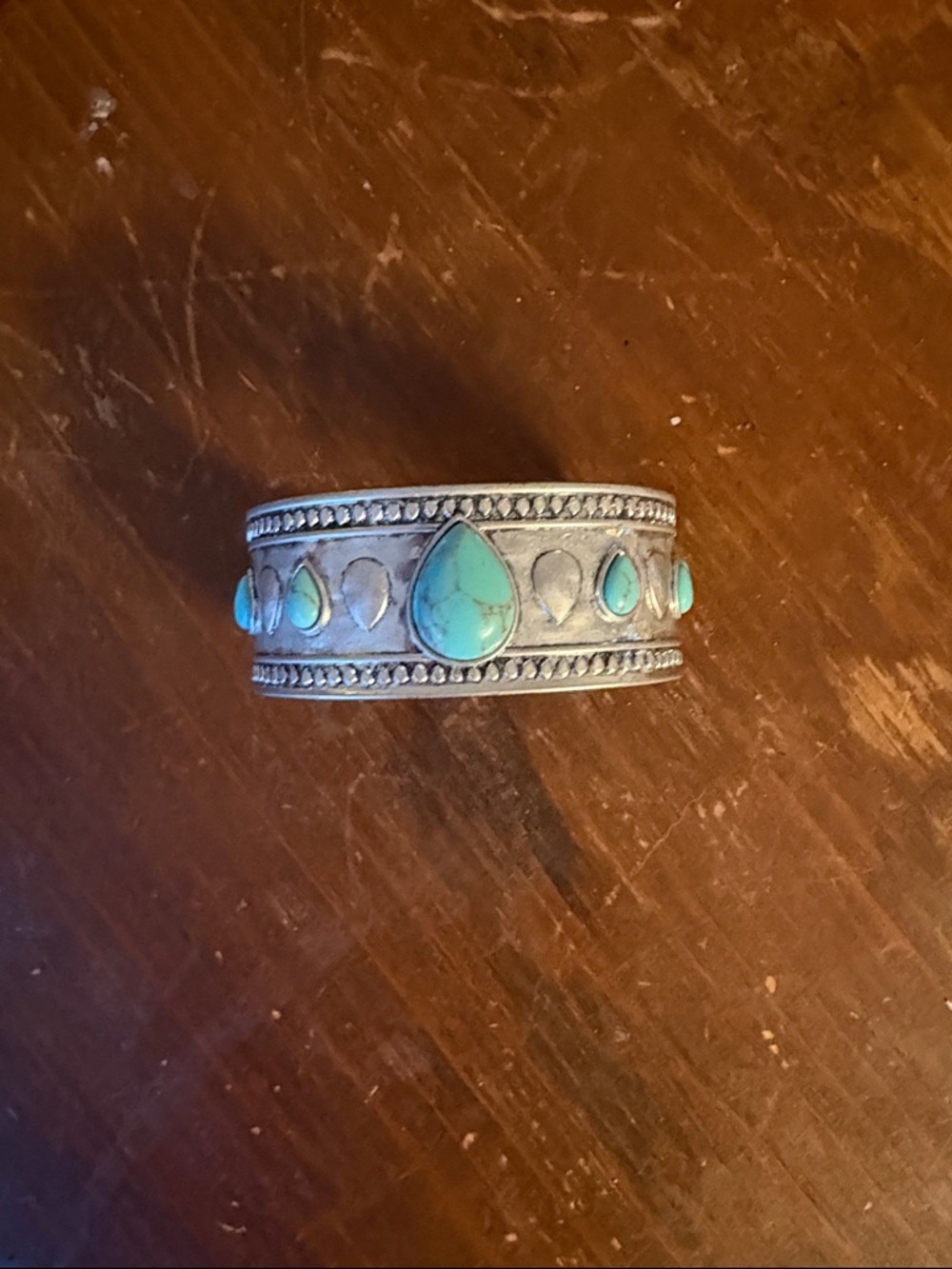 Lucky Brand Silver Cuff Bracelet with Turquoise Teardrops
